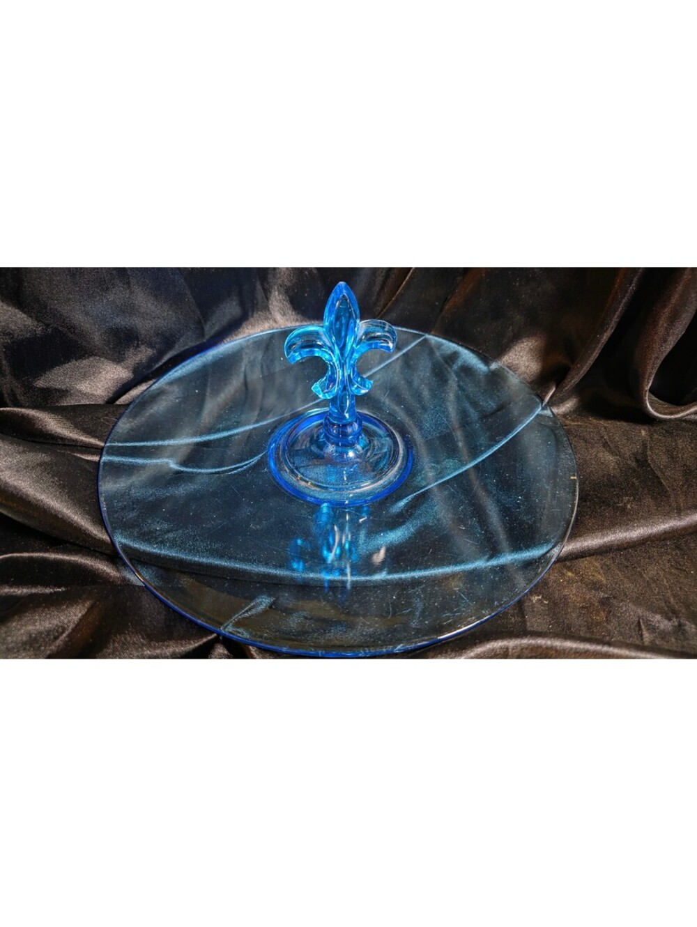 Vintage Fostoria Azure Blue Center Handle Tidbit Serving Tray